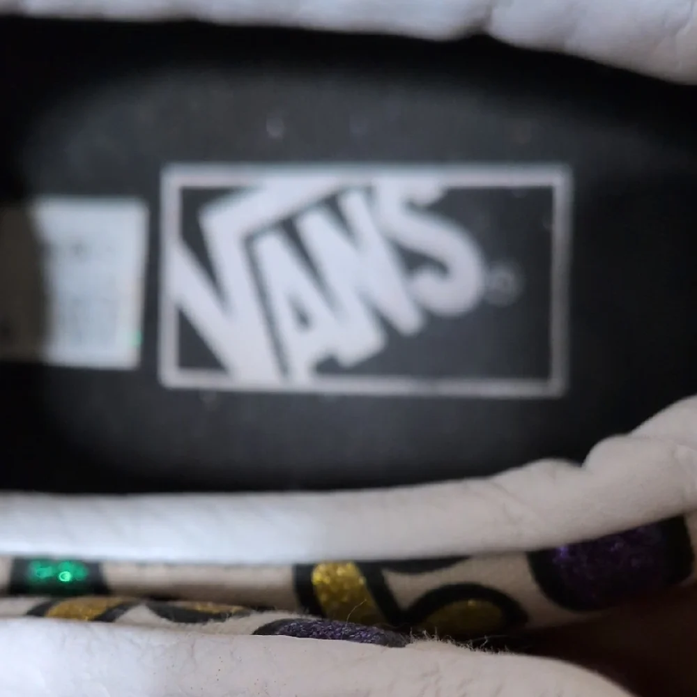 Vans Women's White Slip-On Sneakers with Multicolor Glitter Flower Design - Picture 5 of 5